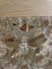 (7) Rare MCM Libbey Atomic MARINE LIFE Cordial Wine Glasses Textured Raised