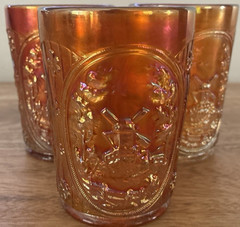 Vintage Imperial Carnival Glass Marigold Orange Windmill Pattern Tumbler Set