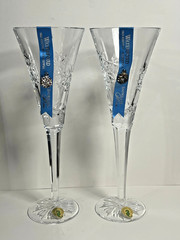 2 Waterford Crystal Snowflake Wishes Goodwill 3rd Edition Champagne Flutes 10.5″