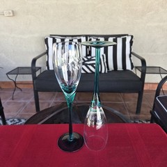 Vintage Handblown Champagne Flute Glasses Green Optic Swirl Bowl Set of 2