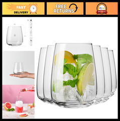 Set of 6 Modern Water Glasses, 15.9 oz Clear Drinking Tumblers, Elegant Design