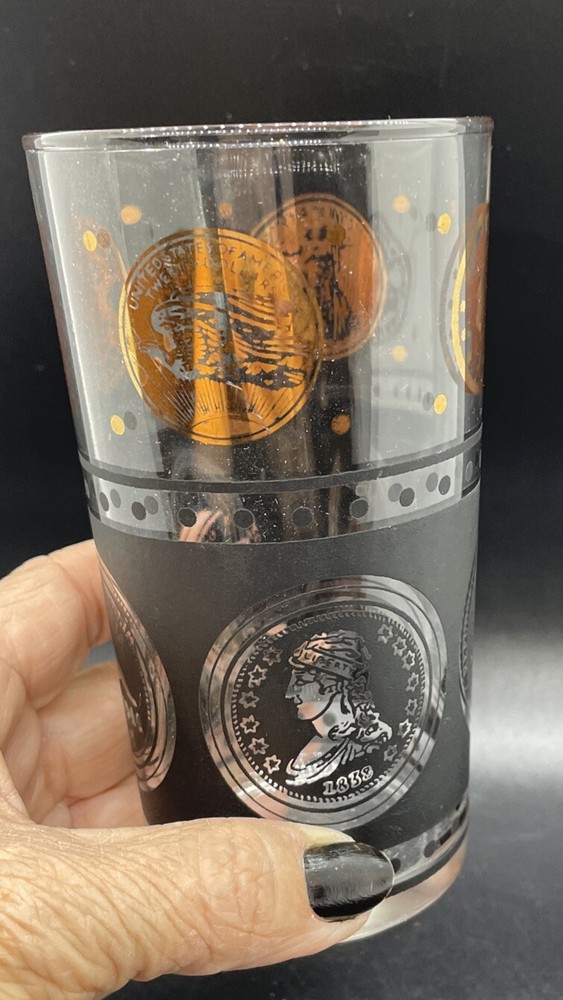 VTG Coin Style 22k Gold Tumbler Cup Drinking Glass By Continental Can Company
