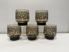 Set of 5 Libbey Prado Bronze Embossed Scroll Tumblers