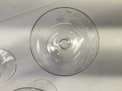 Vintage 1920s Gray Cut Birds Nests & Eggs Hand Blown Champagne Glasses, Lot Of 3