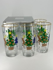 Set of 4 Mikasa Holiday 6″ Glassware CHRISTMAS GLOW 14 oz Hi Ball Glasses VTG