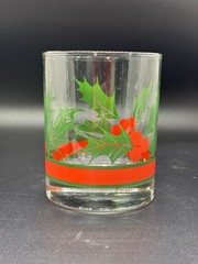3 Libbey Holly & Berries Christmas Curved Flared Old Fashioned Glasses 10oz