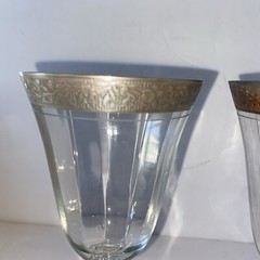 4 Tiffin Franciscan Clear Rose Rambler Wine Glasses with Silver Trim