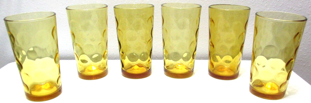 Vintage Hazel Atlas Glass Tumblers Set of 6 El Dorado Dots Gold Amber 5 1/8″ T
