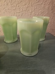 Vintage Set Of 5 Fenton Jadeite Paneled Water Glasses-Excellent
