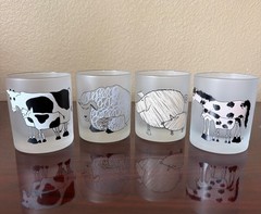 Set of 4 Vintage Dartington Frosted Glass Farm Animal Lowball Tumblers France 4″