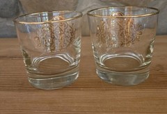 MCM Set Of 8 Libbey Barware Gold Medallion Trim Opera Lowball Cocktail Glasses
