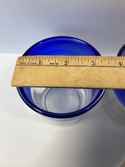 2 Mexican Hand Blown Cobalt Blue Rim Glass Tumbler Rough Pontil Bubble Low Ball