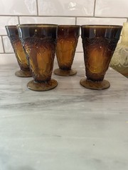 Vintage Tiara Sweet Pear Footed Tumblers Burnt Honey Set 4 by Indiana Glass