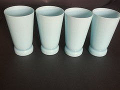 4 French Portieux Vallerysthal Blue Opaline Glass Water Juice Tumblers 5.25″ x3″