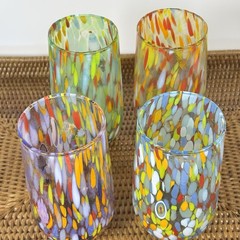 Murano Hand Blown Confetti Millefiori Glasses Set Of 4 Multi Color Tumblers