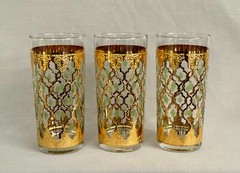 Set of Three (3) Vintage Culver ‘Valencia’ Highball Glasses – 22k Gold