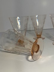 Set of 4 Depression Era 1940s Pink Etched Floral Glasses, Tapered Shape