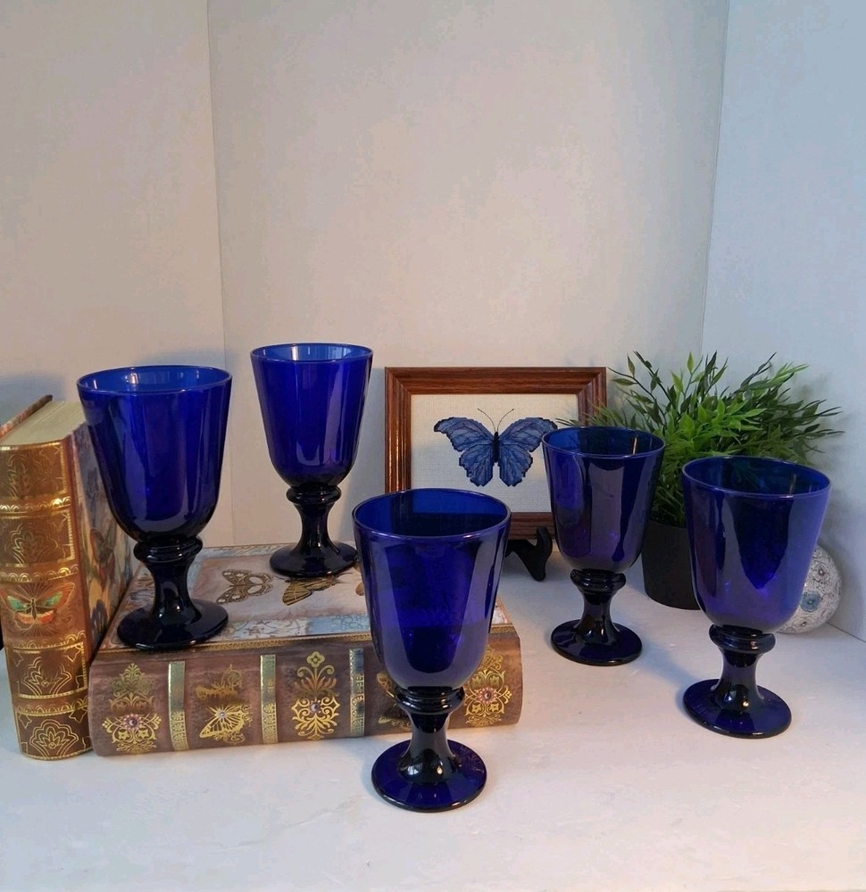 Vintage Libbey Cobalt Blue Ice Tea Flare Glasses