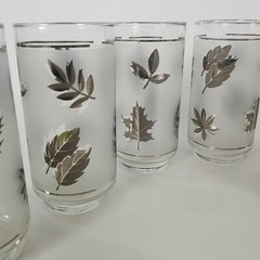 Vintage MCM Silver Leaf Frosted 6 pc Drinking Glass Set by Libbey Leaves Foliage