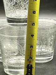 Set of 4 Low Ball Rocks Drinking Barware Glasses with Silver Overlay Pattern