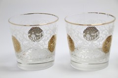 5 Libbey Regency Gold Medallion & White Embossed Crown MCM Old Fashioned Glasses