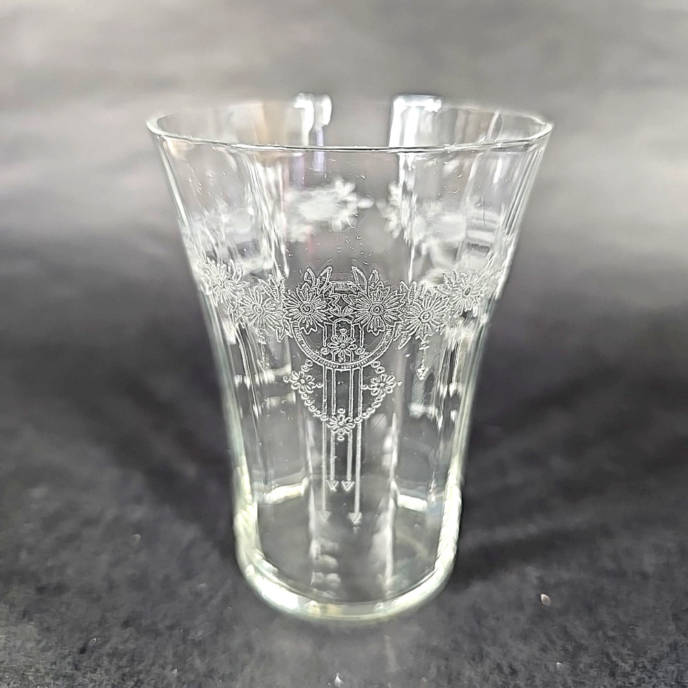 MONONGAH Roseland Optic Flared Juice Glass Floral Arrow 4.25″ 1920’s