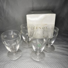 4 Lenox Crystal Cat Etched Juice Glasses W/ Box