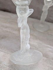 2 Aderia Ishizuka Wine Glasses Frosted Stem Woman & Cherry Blossoms -Japan