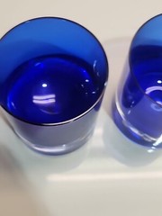 2 Block Cobalt Blue Bubble Bottom Old Fashioned Lowball Glasses
