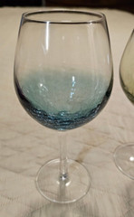 (3) Pier 1 Crystal Crackle 8 3/4″ Balloon Wine Goblets Blue Green Orange Amber