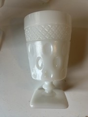 6 Vintage Milk Glass Goblet With Diamond And Thumb Print Design