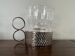 Lot of 5 Vintage Littala Tsaikka Finland Tea Coffee Cups Glass & Metal Sarpaneva