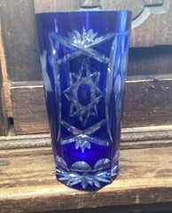 SAPPHIRE CZECH CUT TO CLEAR CRYSTAL TUMBLER 6” tall by 3” diameter