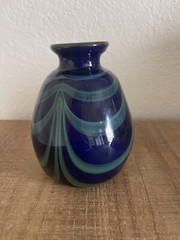 Vintage Glass By Will Carlton Art Glasses made on 9-76 Beautiful Blue Green Vase