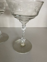 2 Libbey Rock Sharpe Champagne Sherbet Etched Glass App 4-3/4” x 2-7/8” Vintage