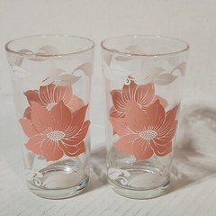 2 Vtg Pink & White Floral Tumblers Glasses Swanky Swig 5″ EUC