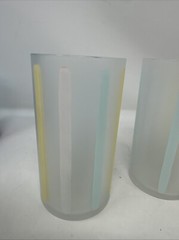 Set Of 2 Nieman Marcus Pastel Stripes Frosted Tumbler Glasses MCM Rare