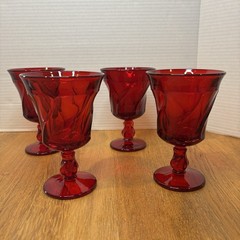 Set of 4 Fostoria Jamestown Ruby Red 5 7/8” X 4” Water Goblets Glasses EUC VTG