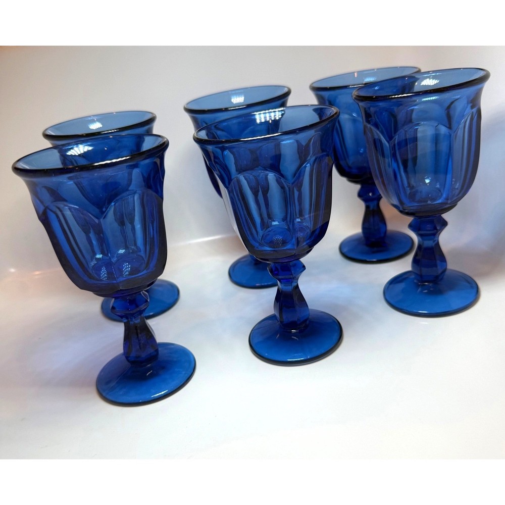 Vintage Imperial Glass Old Williamsburg Cobalt Goblets 5.3″ Set of 6 Deep Blue