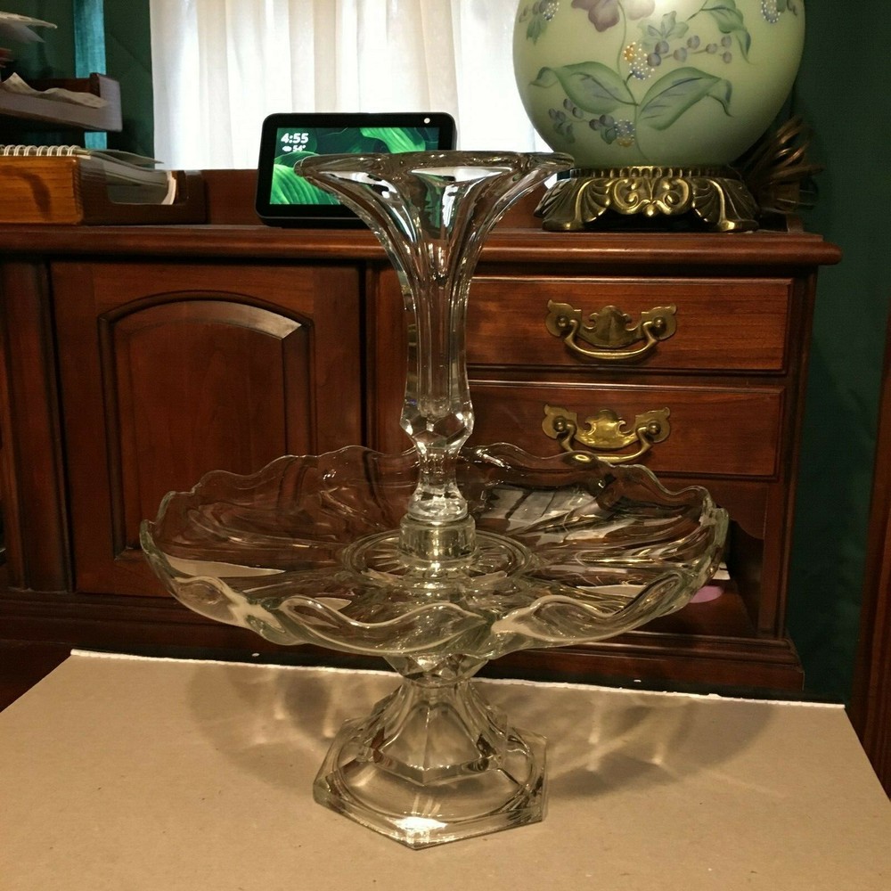 Duncan Miller Monticello or Tiffin #320 Large 3 Piece Epergne Clear 14 1/2″ Tall