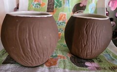 Trader Vic’s Coconut 🥥 2 Glass Set!! Coconut Cups Tropical Hawaiian~ FUN!