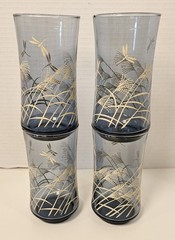 Vintage Libbey Bolero Dusky Blue Dragonfly & Wheat Glass Tumblers / Set of 12