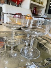 (3) Lenox DESIRE Stemware Platinum Rim Signed 5» Crystal Goblet Champagne Coupe