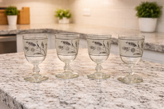 Libbey Stemmed Frosted Glasses Silver Leaf Design Vintage Set of 4