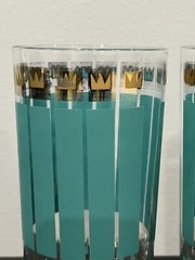 Retro Fred Press Signed Highball Glasses Green and Gold Vintage Used