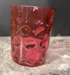 vintage L.G. Wright Cranberry Thumbprint (or Coin Optic) glass tumbler.