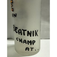 Beatnik Champ at Williams Lake 1959 quirky Frosted Glass Williams barware MCM