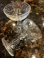 R4 Pair Vintage Antique Heisey Moonglo Crystal Clear Low Sherbet Stem 1540