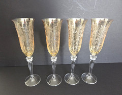 Set of 4 ROGASKA Fluted Champagne Venetian Amber