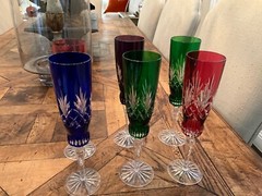 6 Ajka Multicolor Crystal Champagne glasses